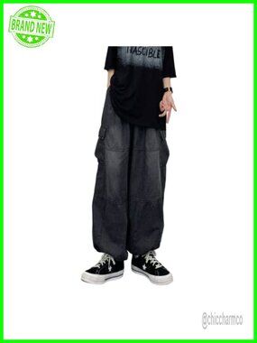 High Rise Wide Leg Cargo Jeans Women Baggy Y2K Parachute Denim Pants